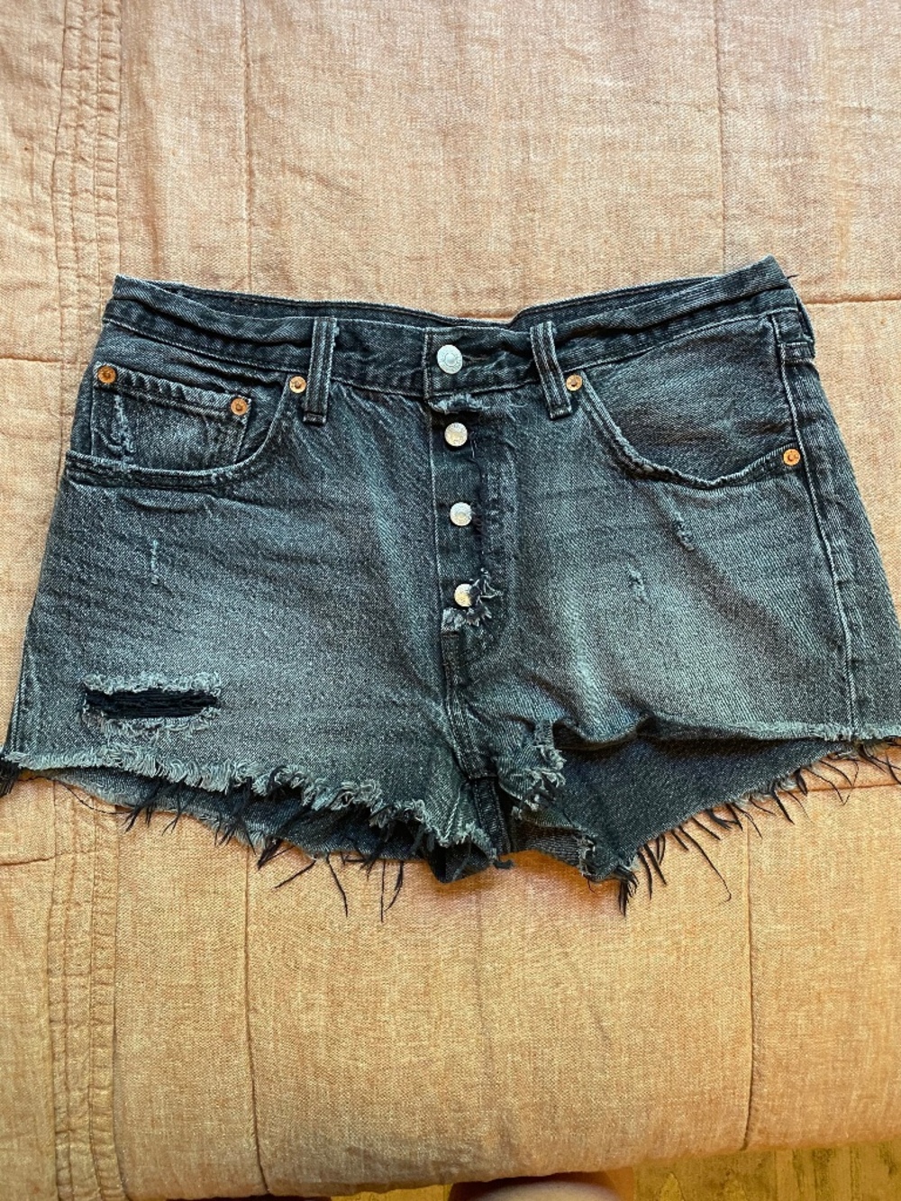 Levis Denim Cutoffs in Distressed Black